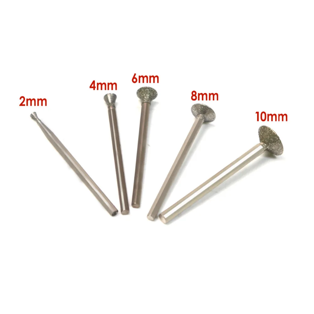 New 10Pcs 2.35/3mm Shank 2-10mm Diamond Grinding Head Mounted Point Spherical Concave Jade Carving Burr Polishing Engraving Tool