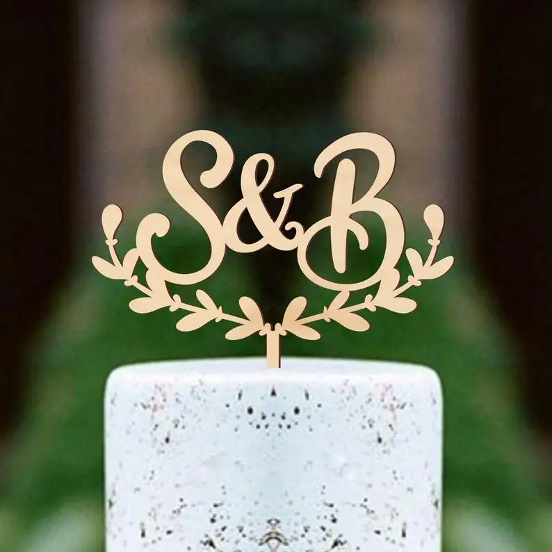 

Wedding cake topper Initials Wreath cake topper Letters Custom Wood Cake Topper personalized cake toppe