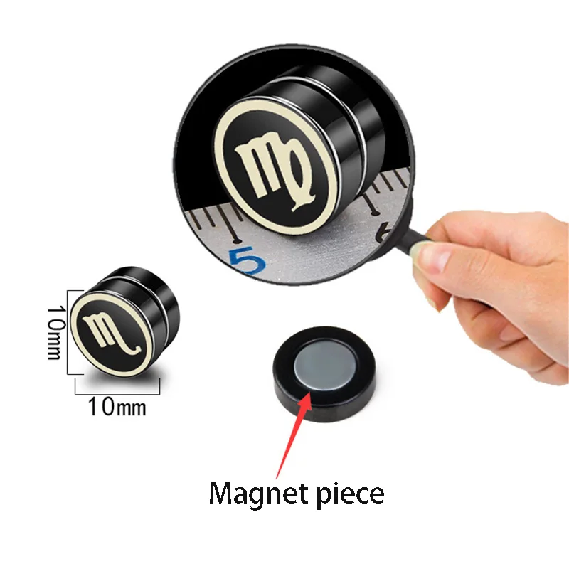 1piece Stainless Steel Jewelry Strong Magnet Magnetic Health Care Ear Stud Non Piercing Earrings 12 Constellation Punk Mens Gift