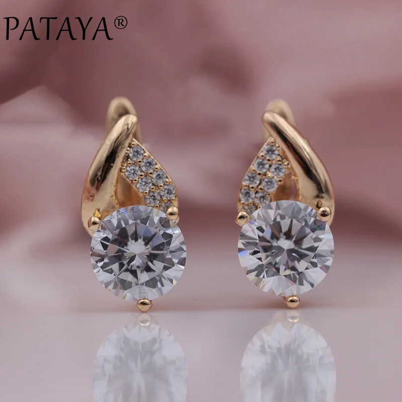 PATAYA New Arrivals 585 Rose Gold Color Flame Type Micro-wax Inlay Natural Zircon Big Dangle Earrings Women Wedding Cute Jewelry