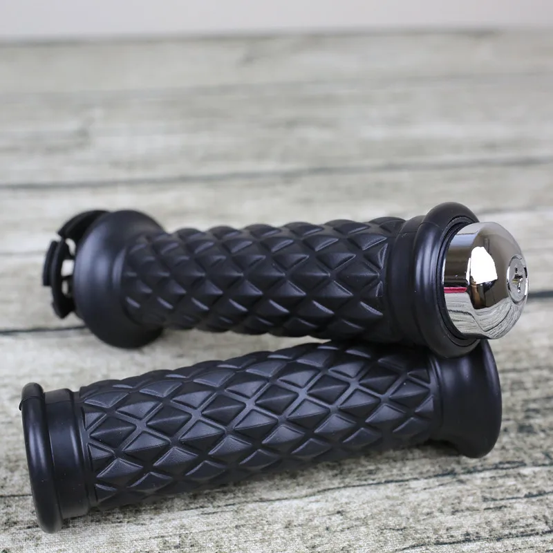 1pair 7/8\'\' 22MM  Vintage Motorcycle Grips Cafe Racer Grid Brown Black Grips for Handle Bar Rubber material