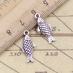 20pcs Charms Double Sided Fish 20x8mm Tibetan Bronze Silver Color Pendants Antique Jewelry Making DIY Handmade Craft