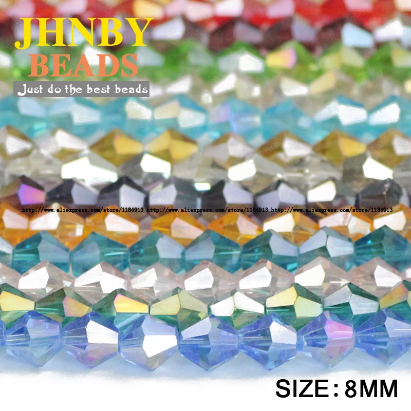 JHNBY Bicone Austrian crystals 8mm 30pcs loose beads ball AB color plating for bracelet necklace Jewelry accessories Making DIY