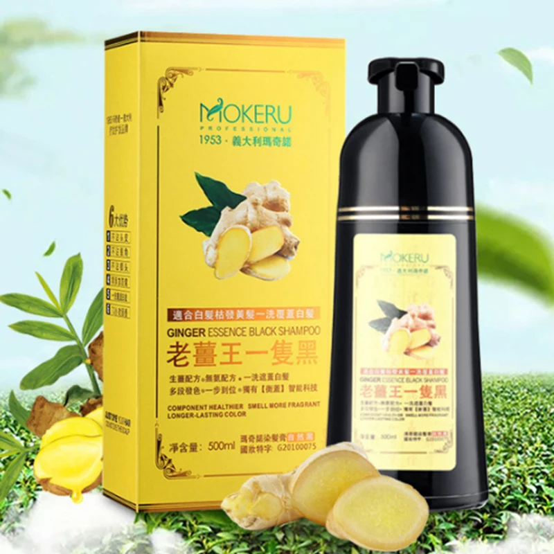 

Mokeru 2pcs/Lot Natural Ginger 5 Minutes Fast Hair Dye Shampoo Organic Gray Hair Dye Permanent Black Shampoo For Women