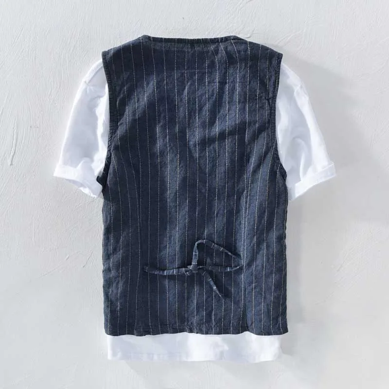 Summer Linen Slimming Vest Men Casual Thin Vest Sleeveless Jacket Stripe Waistcoat Male Clothing Plus Size S-5XL 6XL 7XL