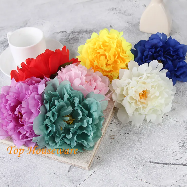 6pcs 13cm 7Color artificial silk dahlia peony flower head diy hair accessories strawhat slippers flower wedding wall decoration