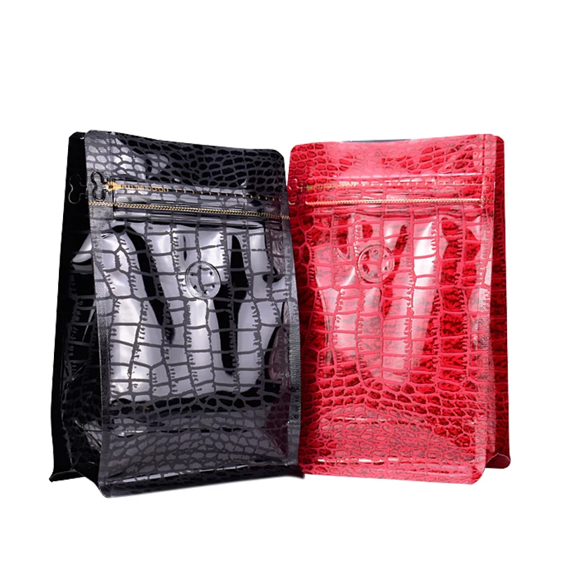 25pcs Heat Sealable Croco Black Red 0.5lb Coffee Bean Package Bag 250g Aluminum Foil Stand Up Zip Lock Coffee Bags with Valve