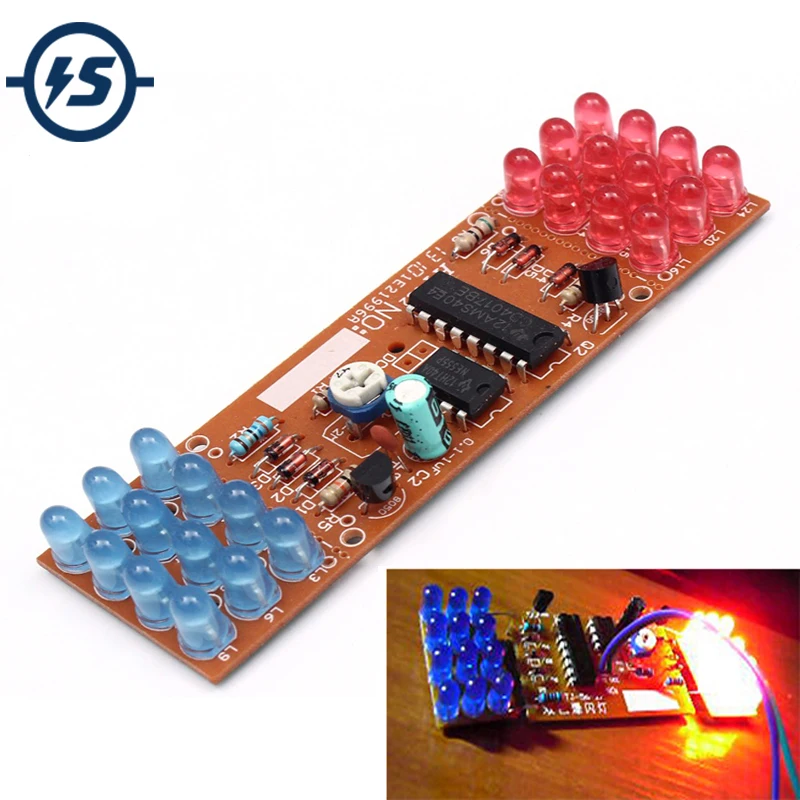 Kit fai da te elettronico rosso blu doppio colore lampeggiante luci stroboscopiche NE555 + CD4017 Kit di apprendimento per la pratica elettronica