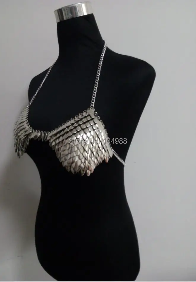 New Arrival B745 Women Sexy Silver Fish Scale Bra Chains Unique Design Layers Harness Fish Scale Body Chains Jewelry 2 Colors