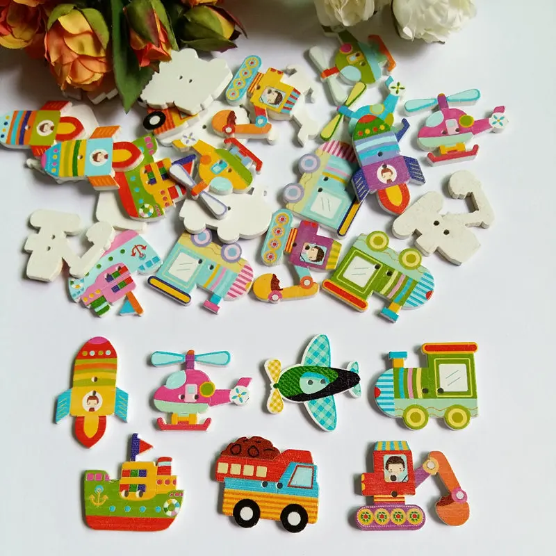 30pcs mixed Style Children Button DIY handmade decorative buckle cartoon wooden buttons wooden sewing button