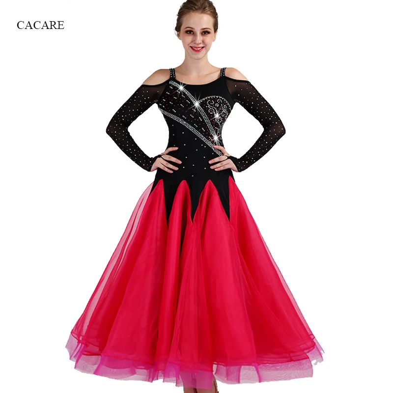 CACARE-vestidos de competición de baile de salón personalizados, con diamantes de imitación de flamenco, vestido de baile estándar, D0973, manga de malla