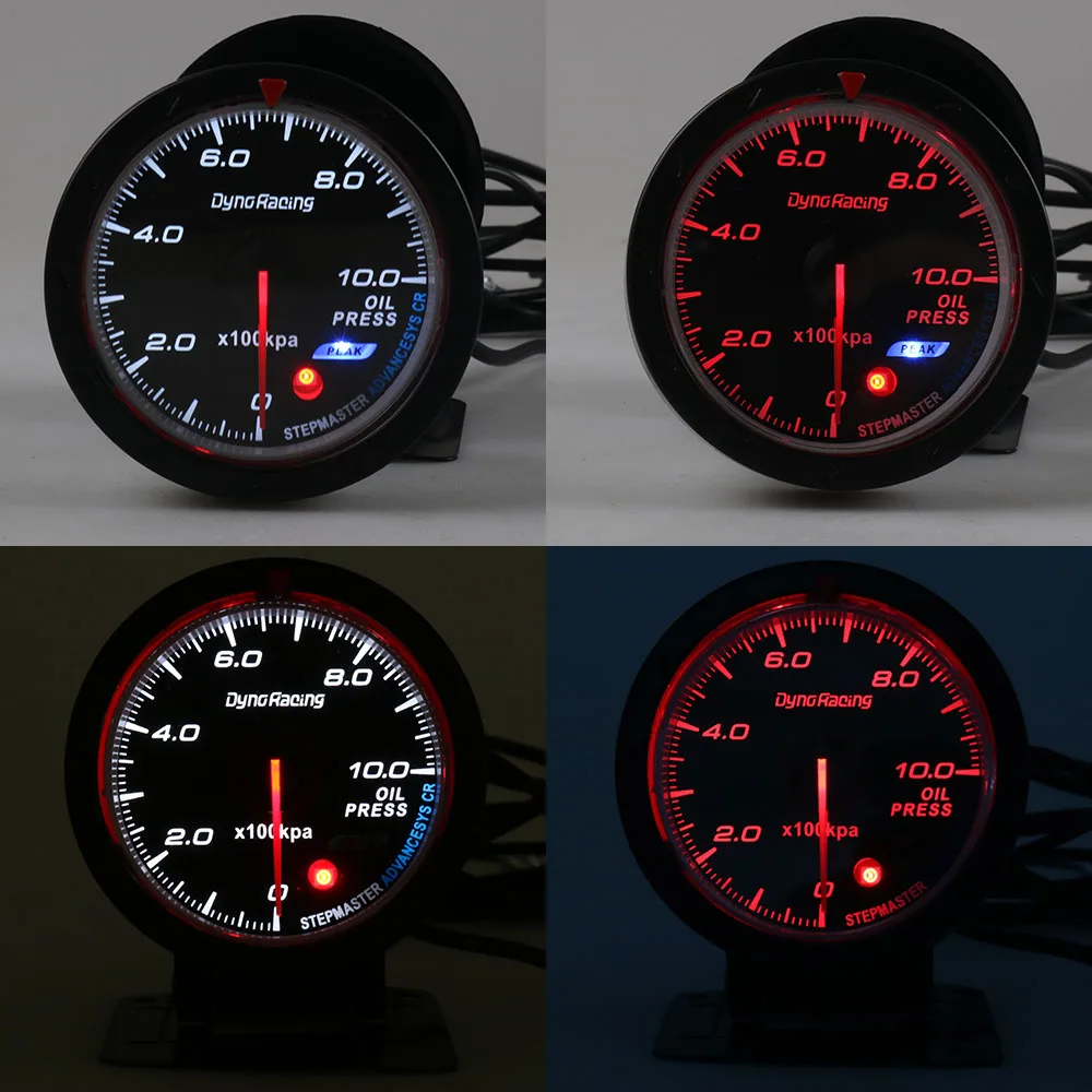 Dynoracing 60MM auto Car Oil pressure Gauge 0-10 BAR Oil Press Meter Red & White Lighting Car Meter with Oil Press Sensor