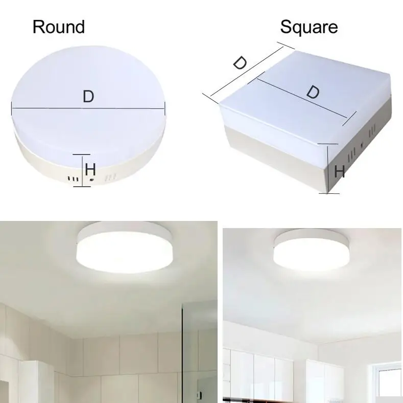 

6W 12W 18W 24W LED Round/Square Panel Light Surface Mounted Downlight LED Ceiling light lamp for Bedroom AC85-265V+Driver