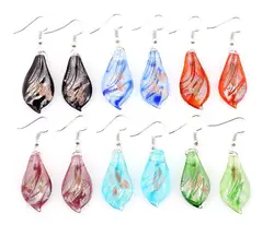 QianBei Wholesale 6Pairs Leaf Murano Glass Hook Earrings Fashion Jewelry Charm Party Wedding Xmas Gift