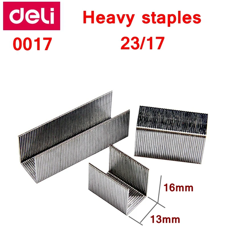 deli 0017 grampos pesados 23 17 grampos 13x16 mm grampos largura 13 mm altura 16 mm capacidade 120 paginas 70g papeis 5000 pecas lote 01