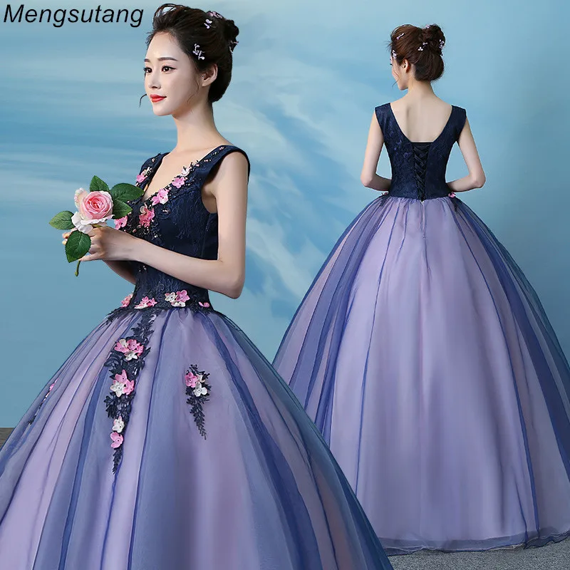 

Robe de soiree Lace V-Neck Sleeveless Beading Luxury Long ball gown Evening Dress Famous Appliques Flowers Party Formal Dress