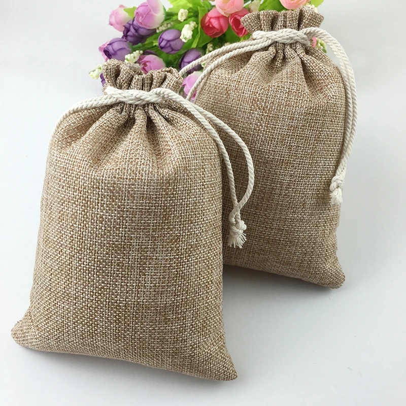 15*20 500pcs Vintage brown handmade Jute Sacks Drawstring gift bags for jewelry/wedding/christmas Packaging Linen pouch Bags