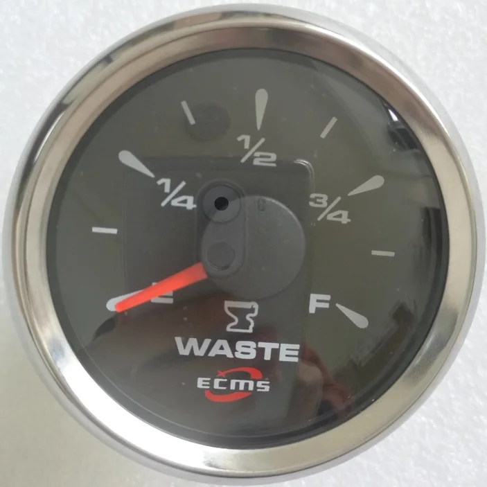 New Design Marine Boat Automotive Sewage Holding Tank Level Gauge 9-32V L-F 52mm 2 Inch 316L Chrome Bezel Black Dial 802-00014