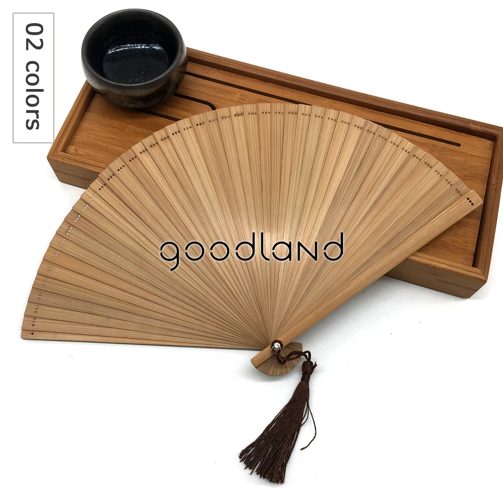 Free Shipping 1pcs Coffee Black Chinese Japanese Full Bamboo Hand Fan, Bamboo Hand Held Folding Fan With Free Tassel For Gift