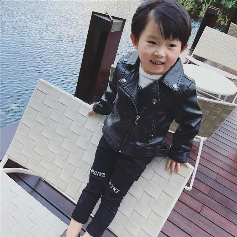 

Baby Kids Leather Jacket 2019 Spring Fall New Boys & Girls Korean Casual Locomotive Dress Outerwear Children's Black Coat B133