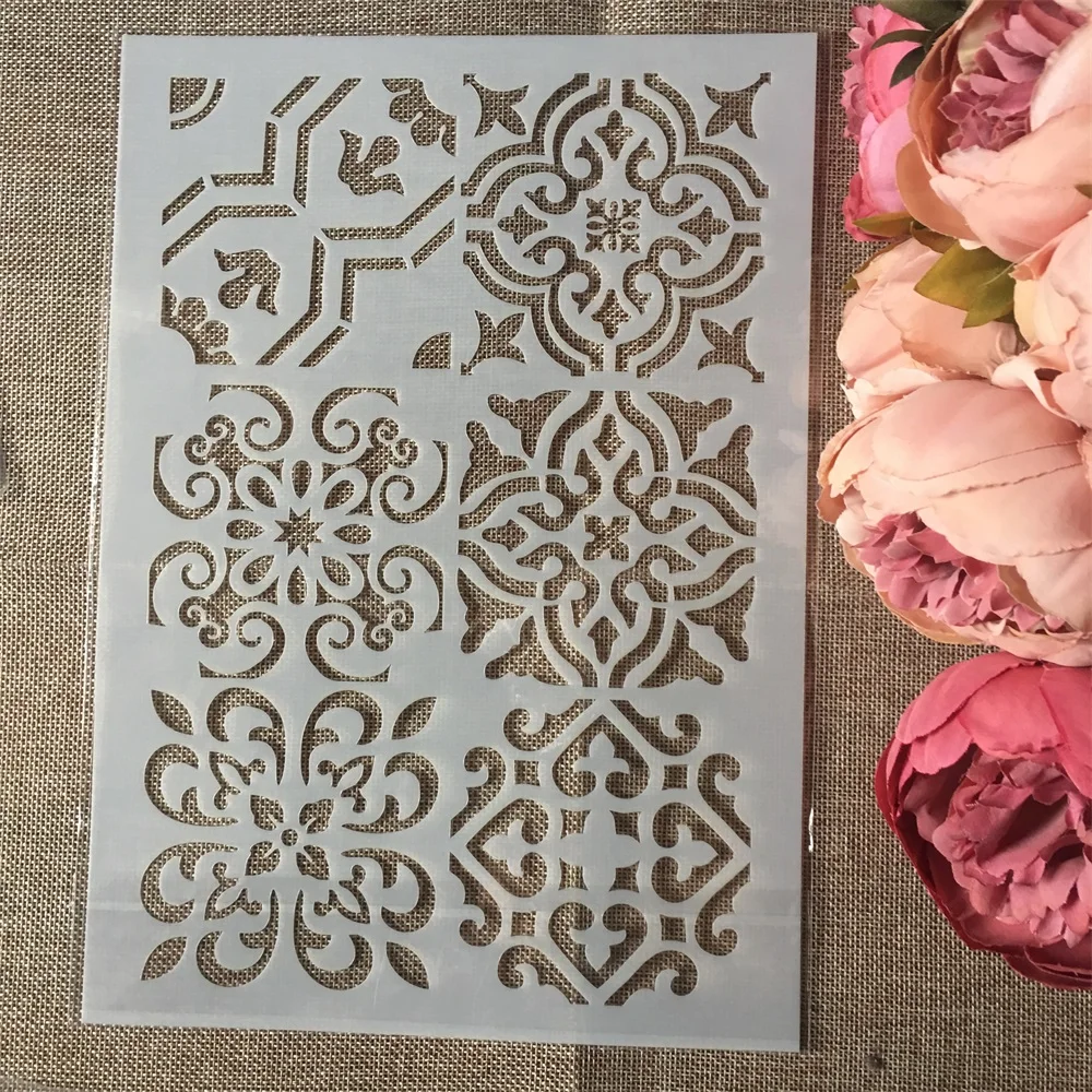 4Pcs/Set A4 Frame Half Circle DIY Layering Stencils Painting Scrapbook Coloring Embossing Album Decorative Template