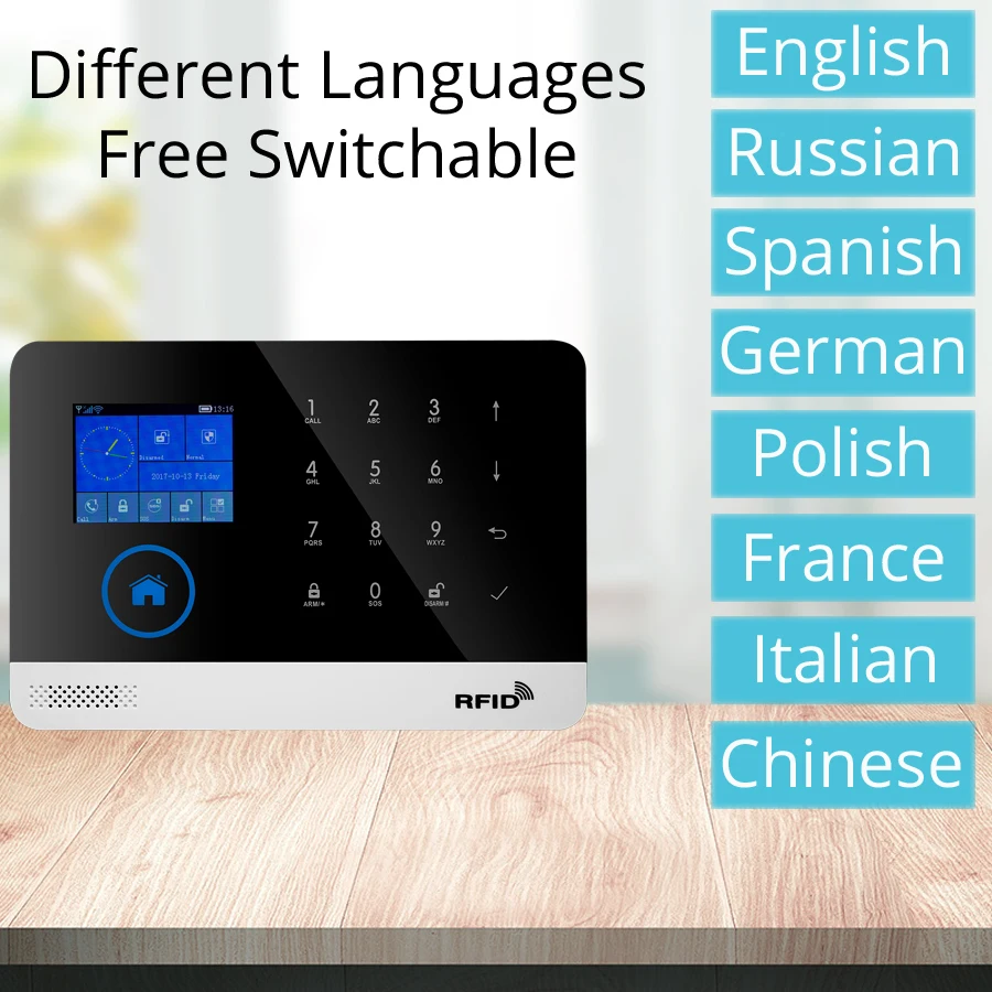 Go Wireless Tuya APP SIM GSM Домашний RFID Охоронная безопасность ЖК-сенсорная клавиатура WIFI GSM Система сигнализации Комплект датчиков Русский, испанский