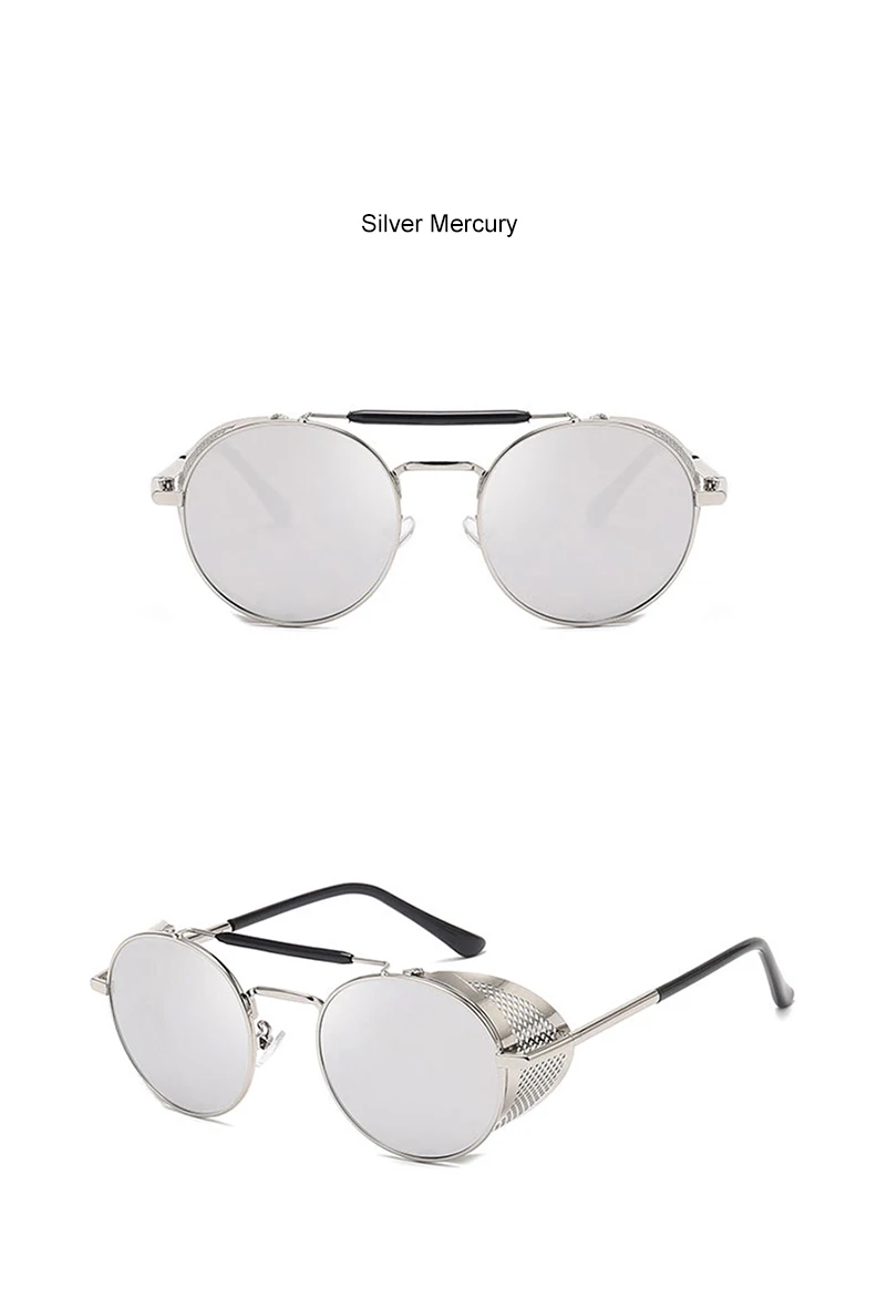 Neue Steampunk Retro Runde Metall Sonnenbrille Männer Frauen Marke Designer Gläser Metall Schilde Shades Oculos De Sol UV400 Brillen – Detail 10