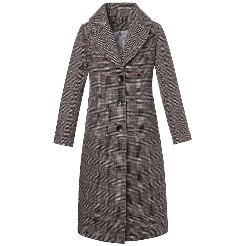 Women's autumn and winter woolen coat Lengthen section slim slimming popular thickening warm houndstooth woolen coat