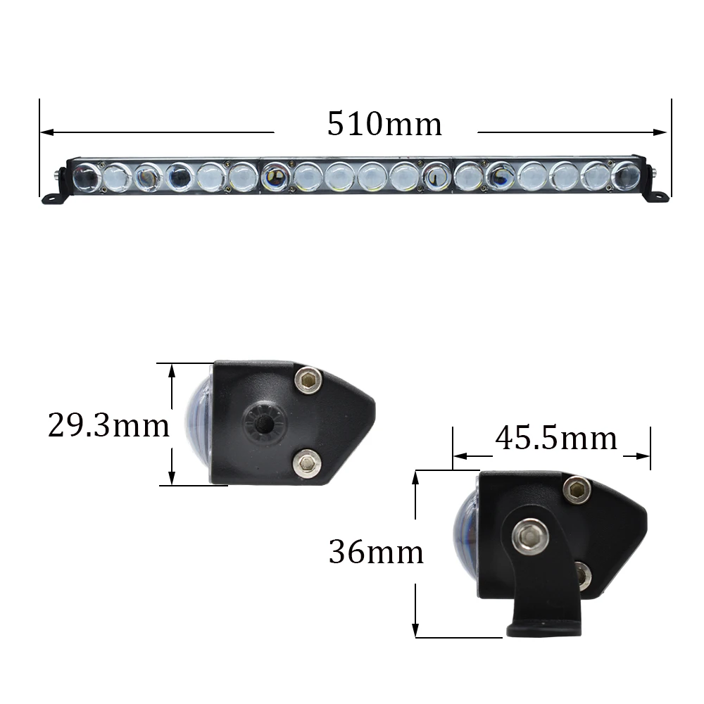 Barre lumineuse Led ultramince à une rangée, pour SUV tout-terrain, camion, remorque, Train, 7 pouces, 30W, 20 pouces, 90W, 12V, 6000K, 1 pièce