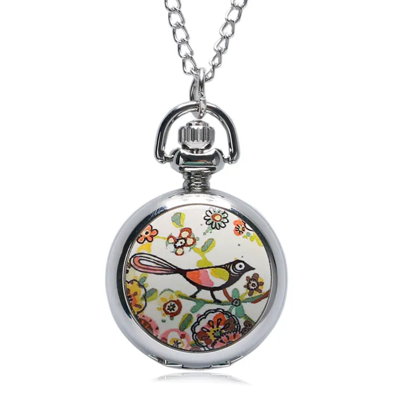 Lucky Kleurrijke Schilderij Tekening Leuke Vogel Kleine Maat Quartz Zakhorloge Womens Lady Girl Mooie Ketting Hanger Chian Geschenken