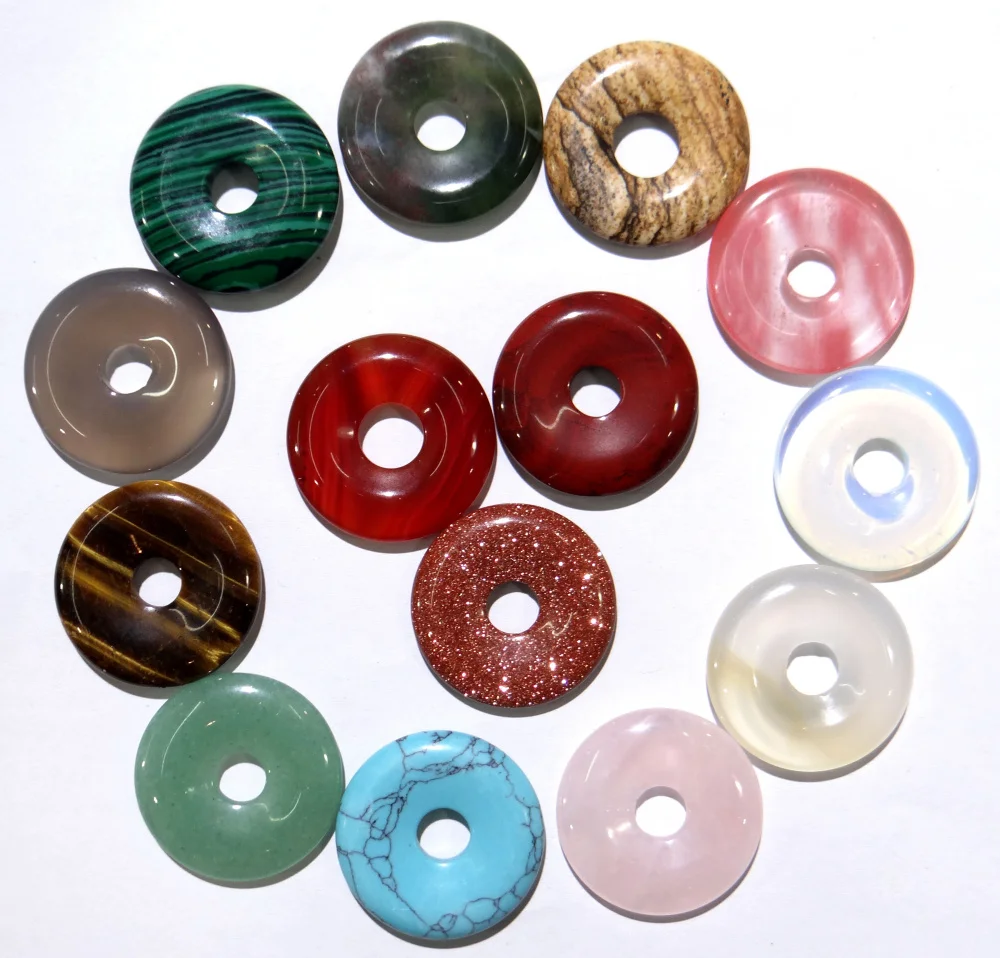 25mm wholesale natural stone Quartz crystal Turquoisecircle donut charms pendants for jewelry making Necklace Accessories1pcs