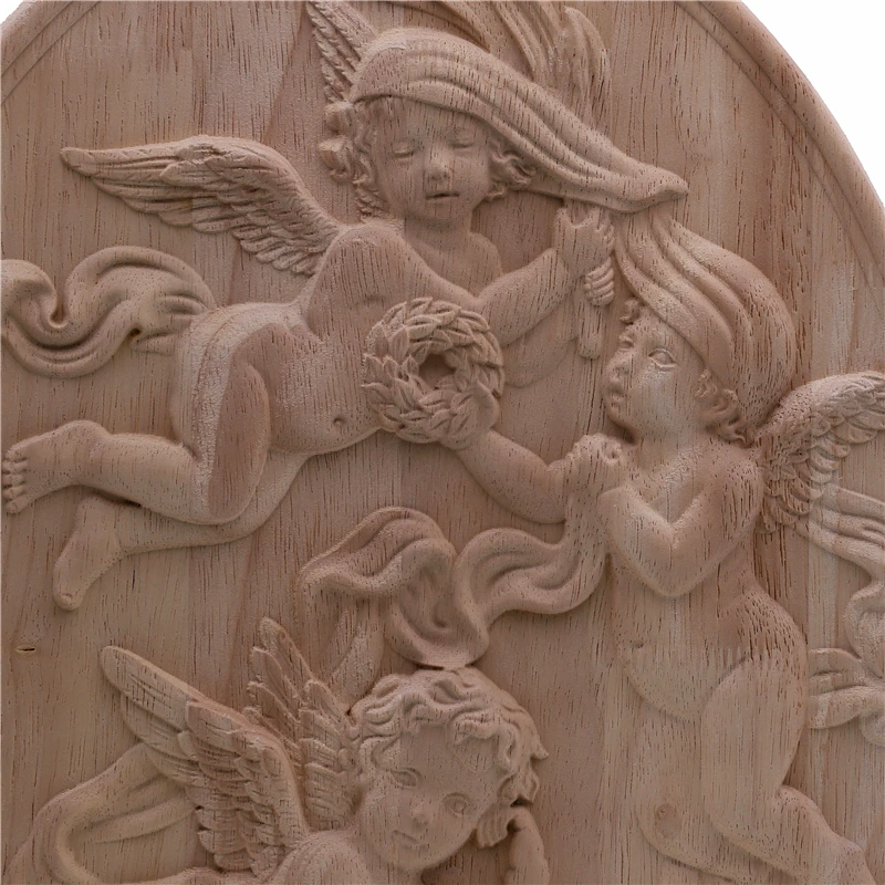Wood Carved Corner Applique Natural Floral Woodcarving Decorative Wooden Figurines For Furniture Door Home Decal Little Angel