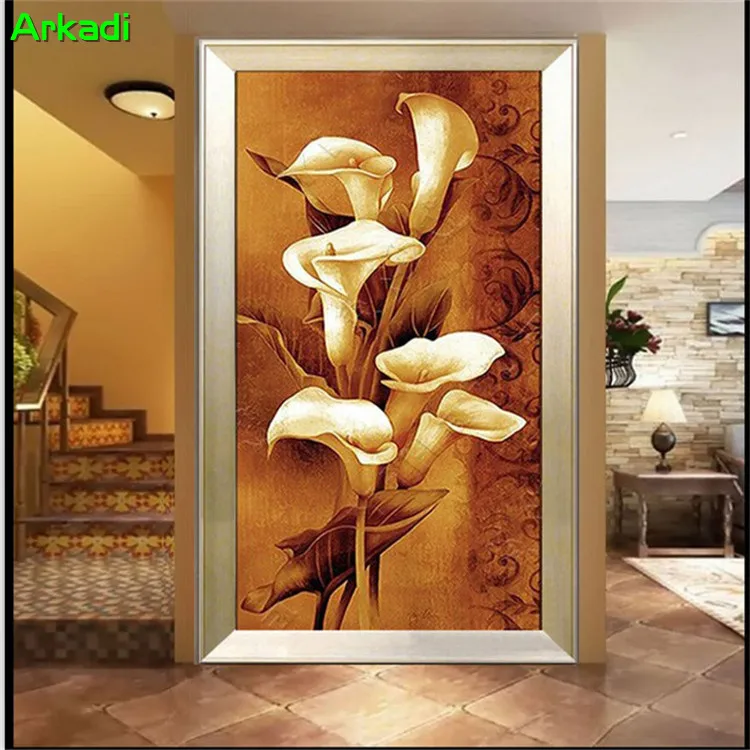 Calla Lily hand-painted oil painting living room home hallway corridor paintings floral European decorative painting vertical