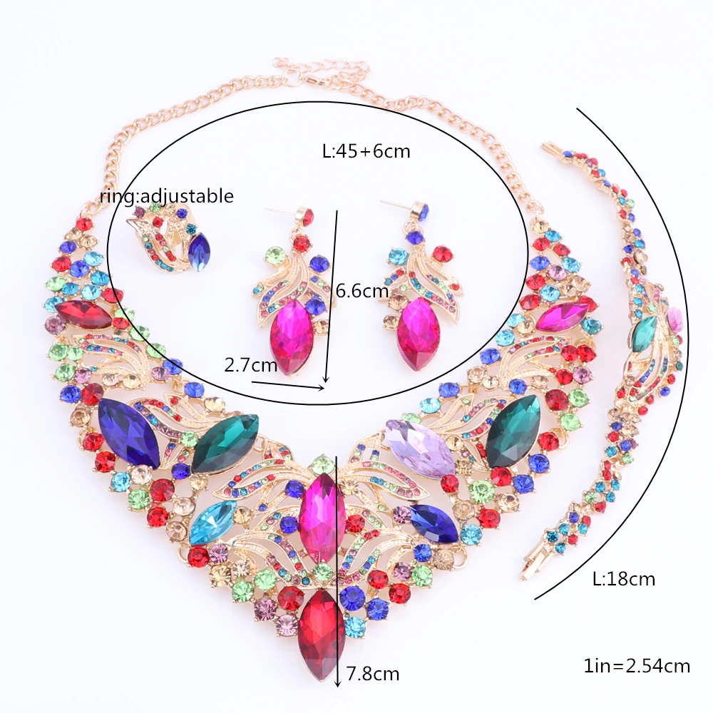 OEOEOS Fashion Crystal Jewelry Sets Bridal Necklace Earrings Sets Wedding Party Jewelry Costume Jewellery Decorations Wholesale