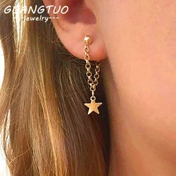 Fashion Simple Personality Pentagram Star Back Hanging Drop Earrings Korean Metal Chain Dangle Brincos Women's Jewelry