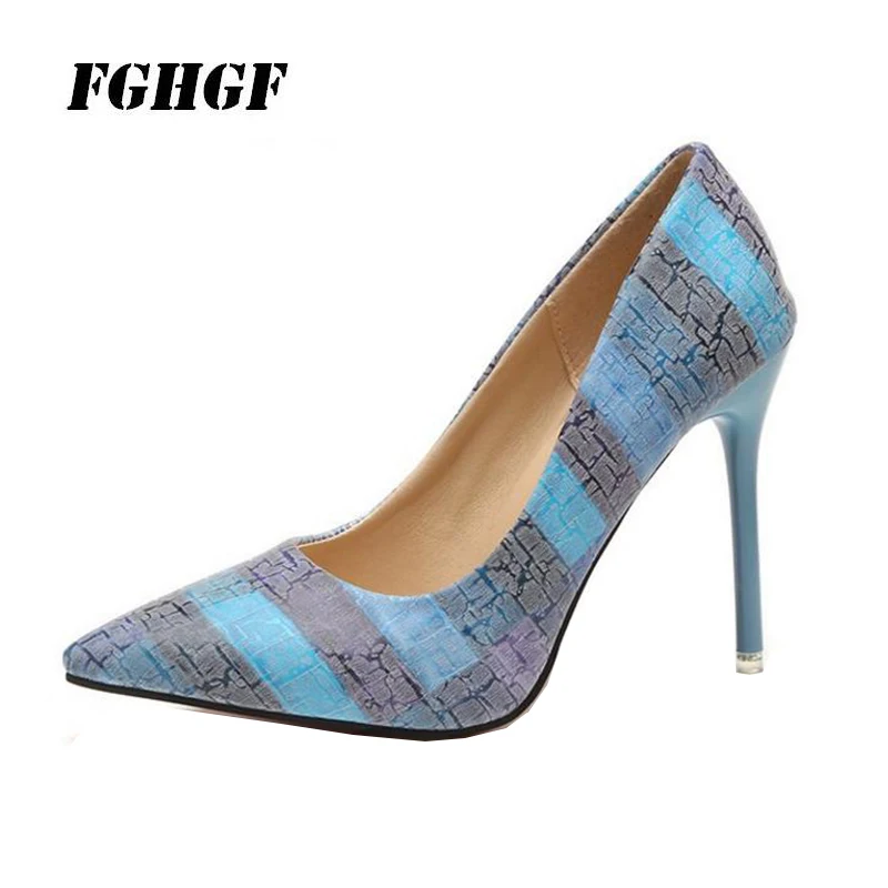 

10 cm pointed stripe single shoes female shallow mouth temperament show thin color matching fine with high heels women shoes