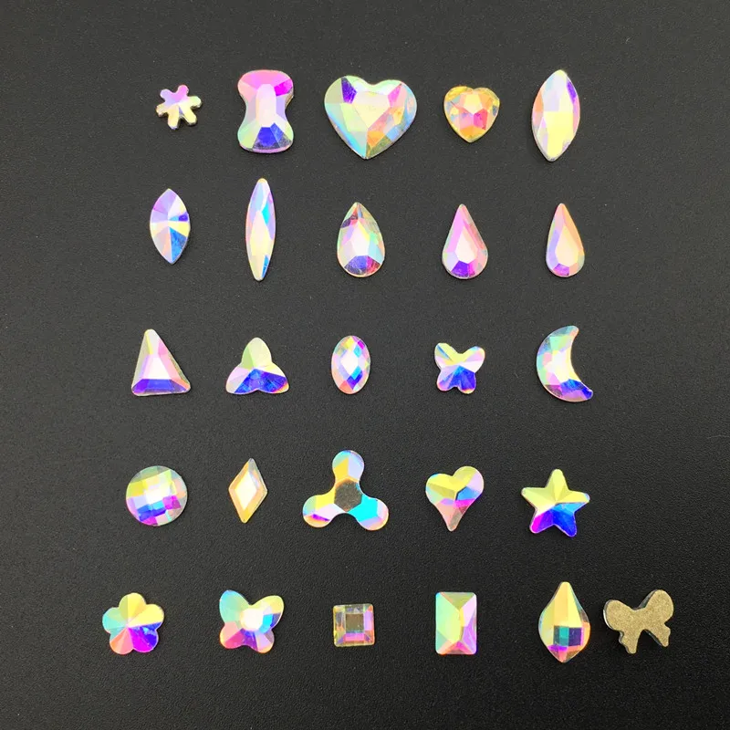 Nail Art Rhinestones 20pcs Flat Shaped Crystal AB Teardrop Marquise Glass Flame Colorful Stones For 3D Nails Decoration