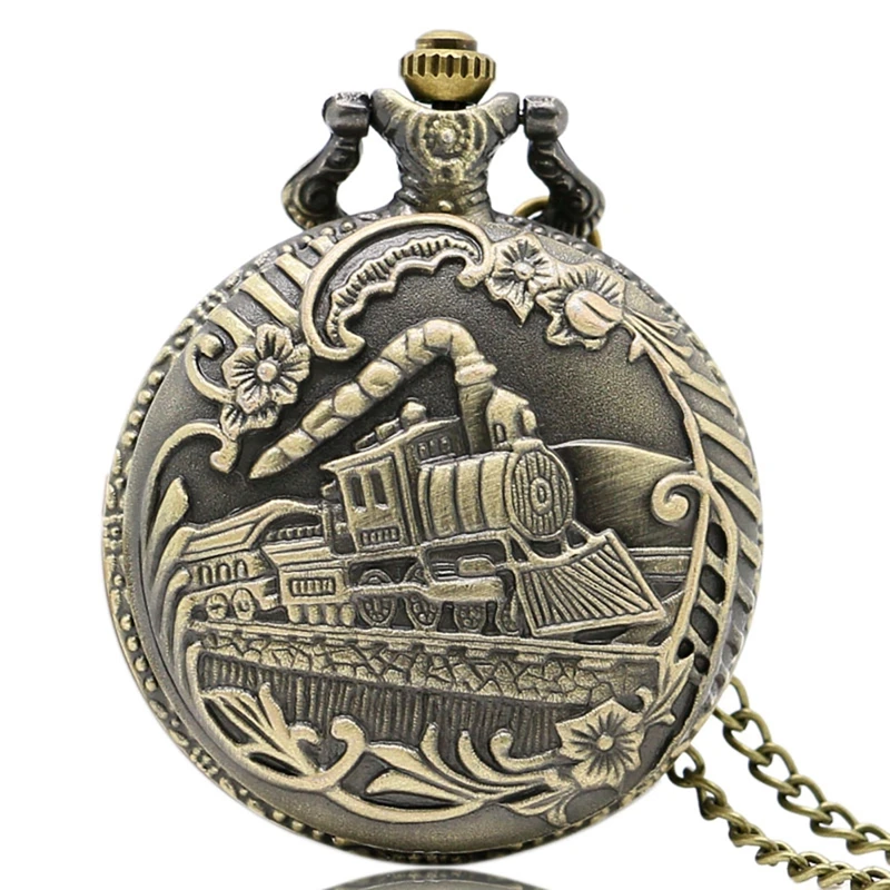 

Antique Bronze Locomotive Carving Train Quartz Pocket Watch Vintage Chains Necklace Pendant Chains Gifts for Men Women Dropship