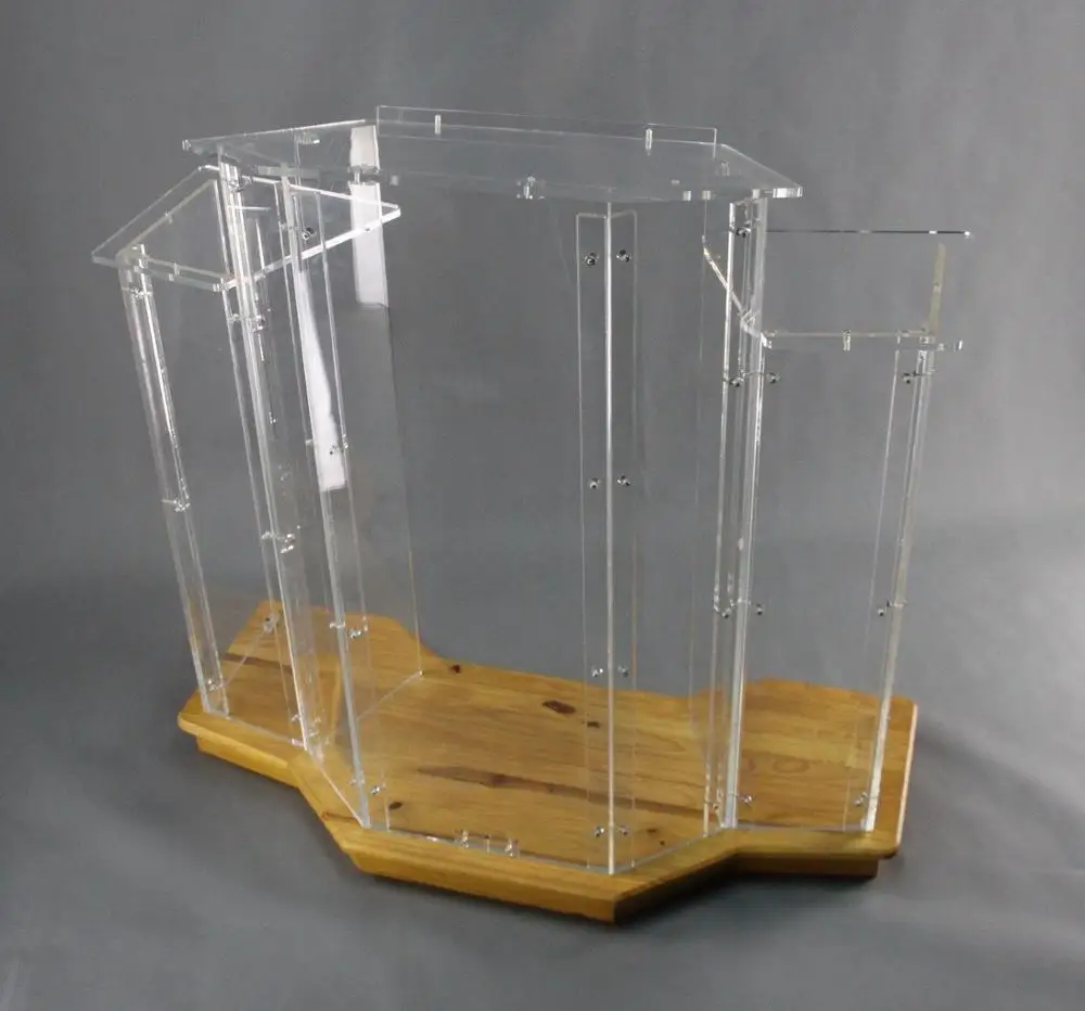 Fixture Displays Podium, Wood Base w/ Clear Ghost Acrylic, lectern, pulpit, 3 tier construction - ASSEMBLY REQUIRED plexiglass