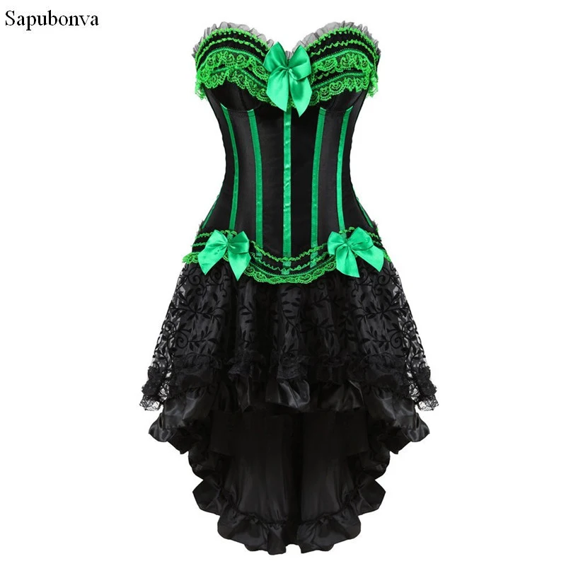 Sapubonva corsets dress with skirt burlesque vintage striped floral lace up corset bustier tank tops for women cosplay plus size