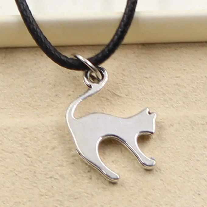 New Fashion Tibetan Silver Color Pendant Jumping Cat Necklace Choker Charm Black Leather Cord Factory Price Handmade Jewelry