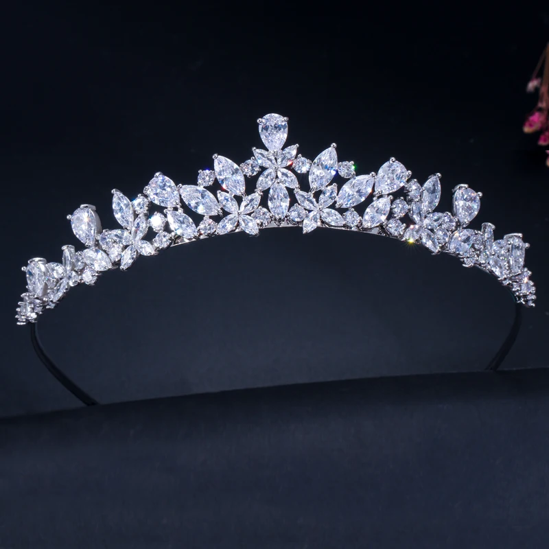 CWWZircons Hochwertige Zirkonia Romantische Braut-Blumen-Tiara Krone Hochzeit Brautjungfern Haaraccessoires Schmuck Großhandel FS0001 – Detail 3