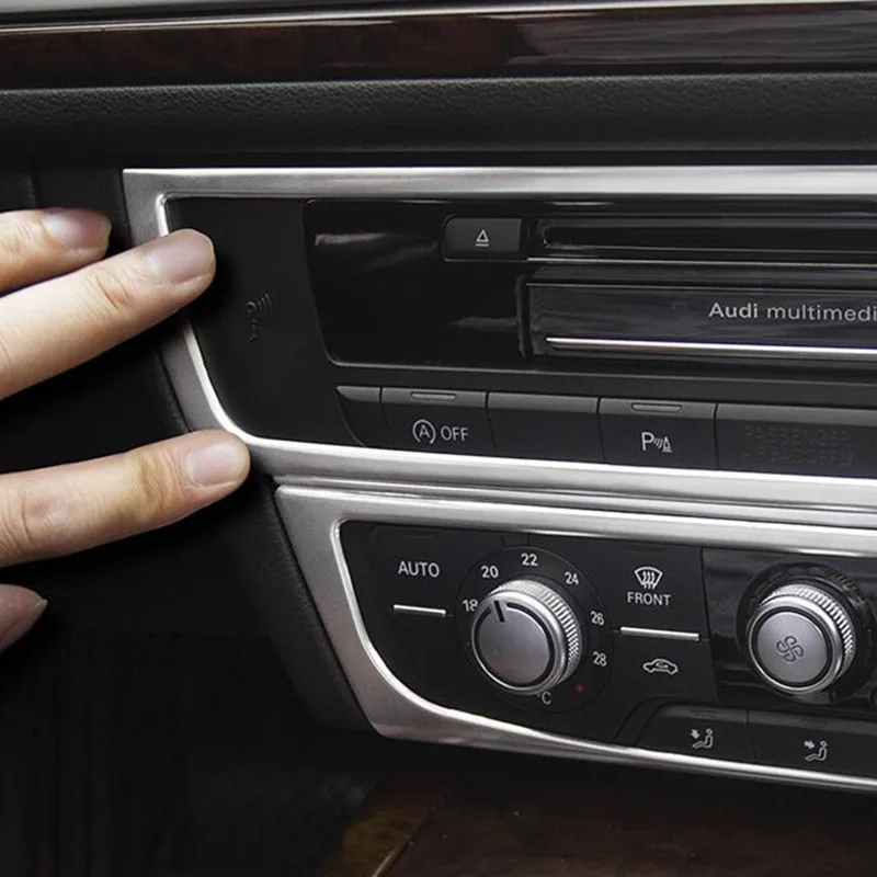 Car Console Air Conditioner CD Panel Decoration Cover Trim 2pcs For Audi A6 C7 A7 2012-2018 Interior Stainless Steel Accessories