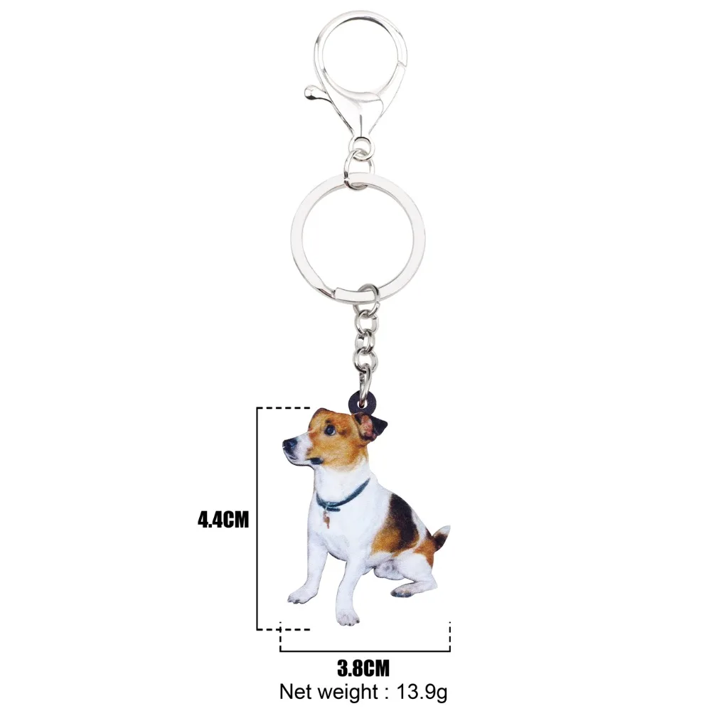 Bonsny Acrylic Sitting Jack Russell Terrier Dog Key Chains Keyrings Lovely Jewelry For Women Girl Ladies Handbag Charms Bulk Pet