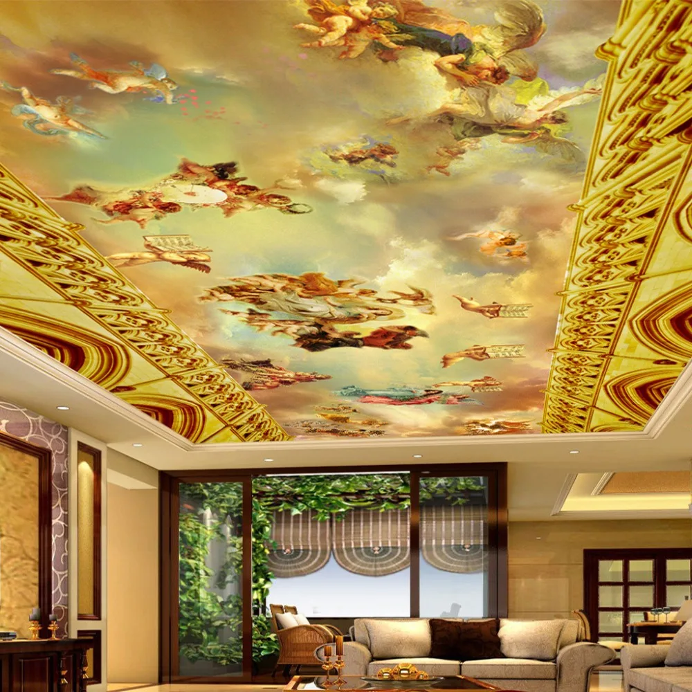 Custom Wall Mural Paper European Retro Style Classic People Oil Painting Hotel Living Room Ceiling Fresco 3D Printed Wallpaper