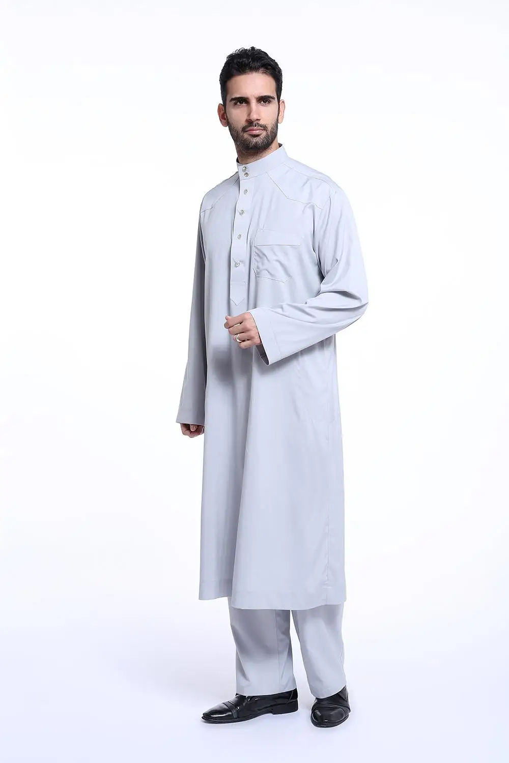 Dubai Arabic Islamic Muslim Mens Jubba Thobe Clothing Long Robe 2 Piece Set Tops and Pants Saudi Musulman Ensembles Wear Outfits