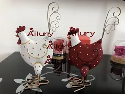 H19cm Cute White Red Color Double-sided Metal Chicken,Children's Room Desktop Window Oranment,New Year Gift,Xmas Decor.Present