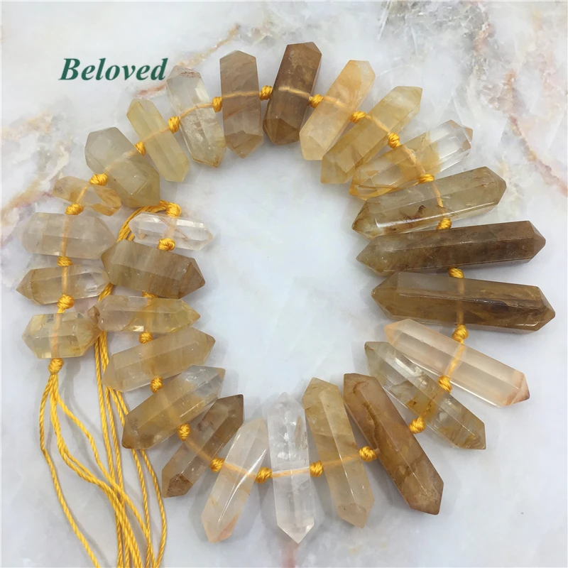 Wholesale Double Terminated Citrines Quartz Strand Beads,Natural Yellow Crystal Quartzs Point Jewelry DIY Beads,BG18025