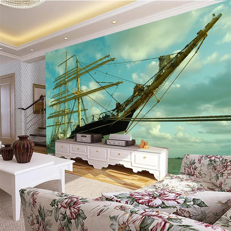 

beibehang Custom Wallpaper 3d Photo Murals Europe and America Retro Sailing Wallpaper Bars Cafe Background Wall papel de parede