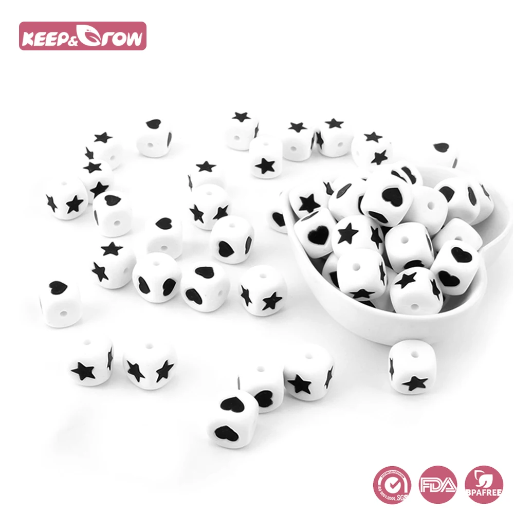 

Keep&Grow 50Pcs 12MM Star/Heart Silicone Letter Beads BPA Free Baby Teethers DIY Pacifier Chain Accessories Baby Teething Toys